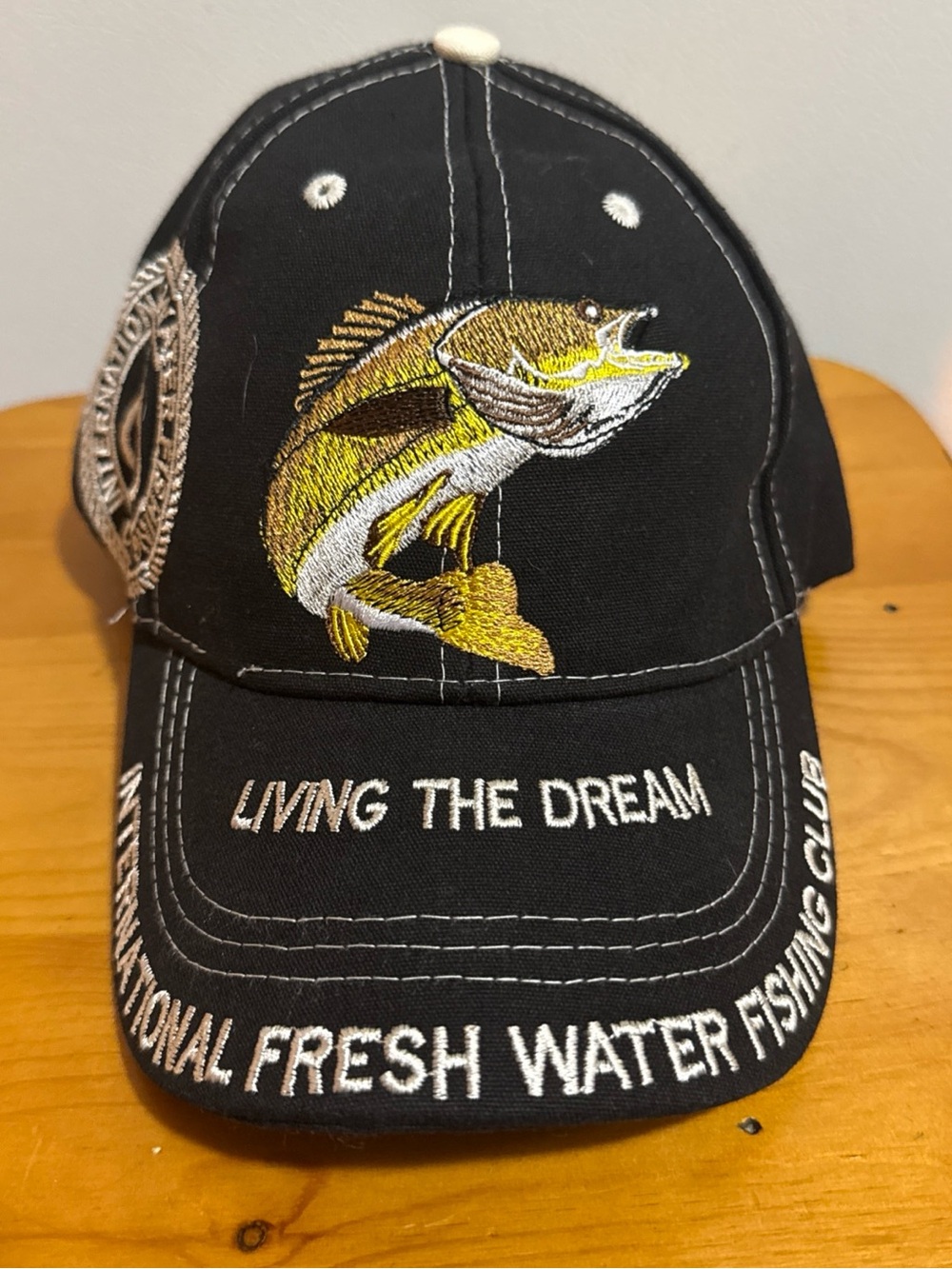 Living The Dream Black Fishing Hat with Embroidered Fish